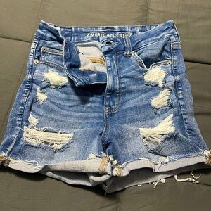 American Eagle Outfitters Ripped Blue Jean Shorts High Waisted Stretch Size 6